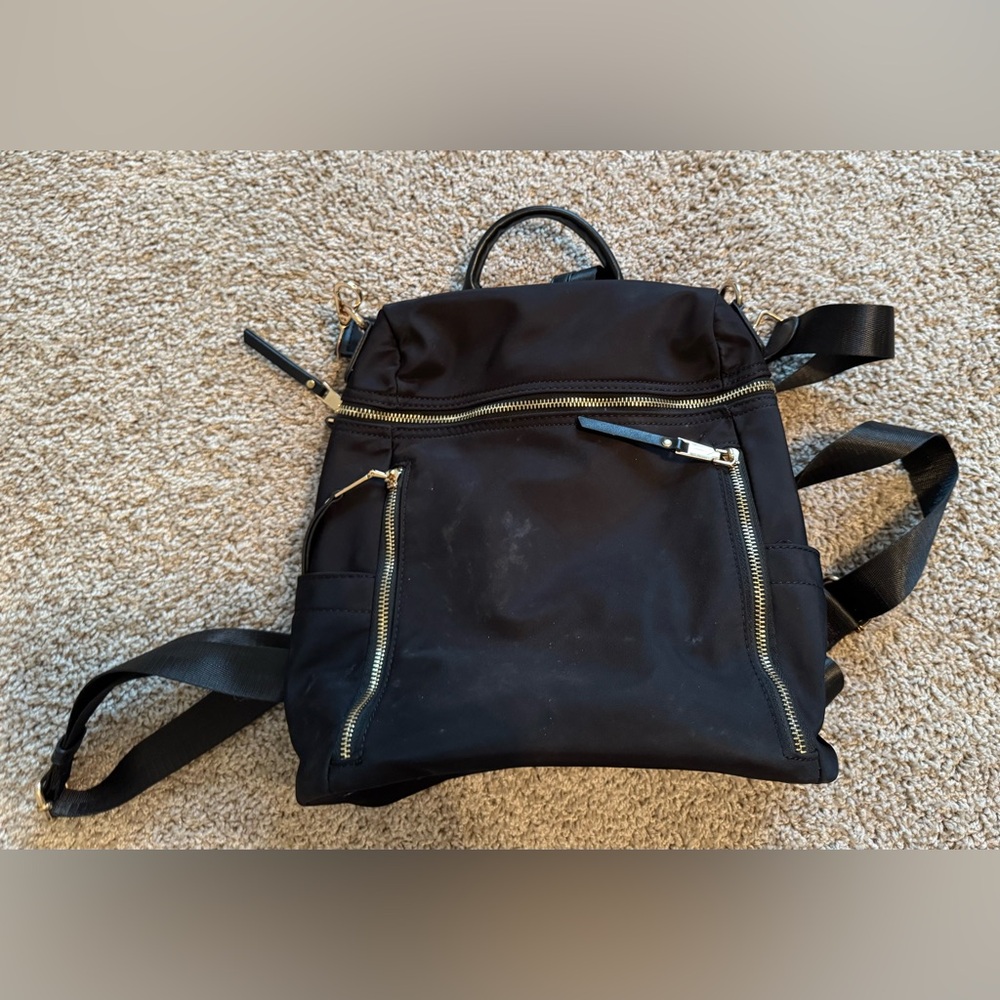 Miztique Black Nylon Backpack with Gold Zippers